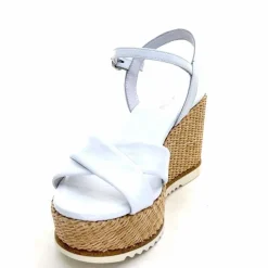 Vacances|Compensées & Plateformes<Nero Giardini Sandales Compensées NeroGiardini 410630 D7078 Cuir Raffia Blanc