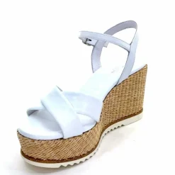 Vacances|Compensées & Plateformes<Nero Giardini Sandales Compensées NeroGiardini 410630 D7078 Cuir Raffia Blanc