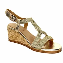 Talon|Semelles Corde<Regarde Le Ciel Sandales Compensées Madison 02 Cuir Textile Or