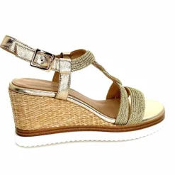 Talon|Semelles Corde<Regarde Le Ciel Sandales Compensées Madison 02 Cuir Textile Or