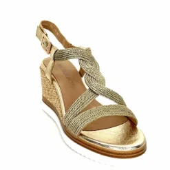 Talon|Semelles Corde<Regarde Le Ciel Sandales Compensées Madison 02 Cuir Textile Or