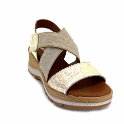 Vacances|Plateformes<Ivoire0576a Sandales Compensées Xapatan 1990 Cuir Beige Dé Or