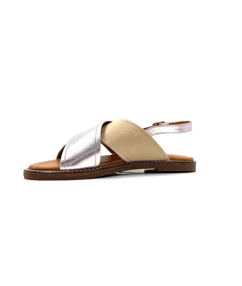 Vacances|Sandales<382-ivoire Sandales Ivoire 908d Cuir Argent et Nude