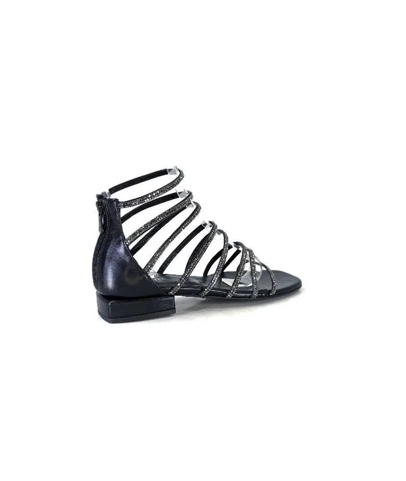 Soirée|Sandales<s.piero Sandales Ivoire E35.008 Cuir Strass Noir