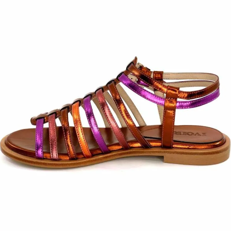 Vacances|Fantaisie<ivoire-395 Sandales Plate Ivoire E10433 Neopolis Cuir Métal Fuchsia Orange