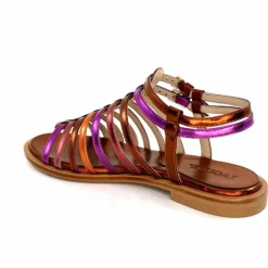 Vacances|Fantaisie<ivoire-395 Sandales Plate Ivoire E10433 Neopolis Cuir Métal Fuchsia Orange