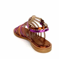 Vacances|Fantaisie<ivoire-395 Sandales Plate Ivoire E10433 Neopolis Cuir Métal Fuchsia Orange