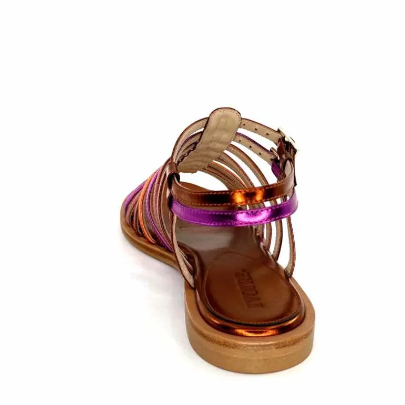 Vacances|Fantaisie<ivoire-395 Sandales Plate Ivoire E10433 Neopolis Cuir Métal Fuchsia Orange