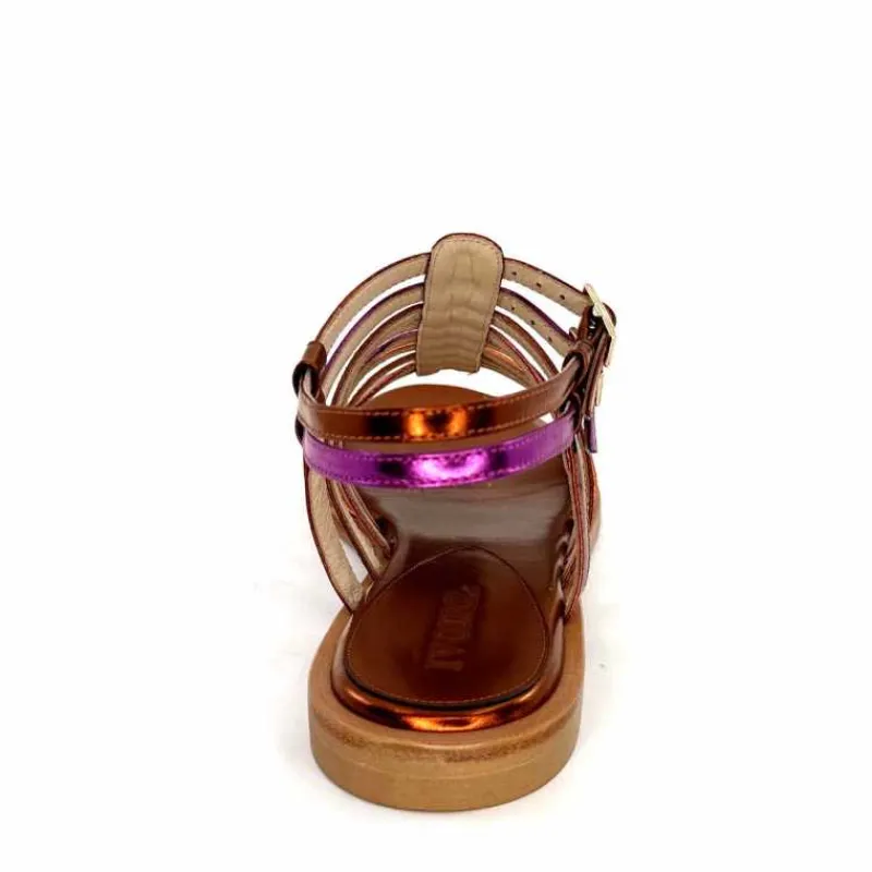 Vacances|Fantaisie<ivoire-395 Sandales Plate Ivoire E10433 Neopolis Cuir Métal Fuchsia Orange