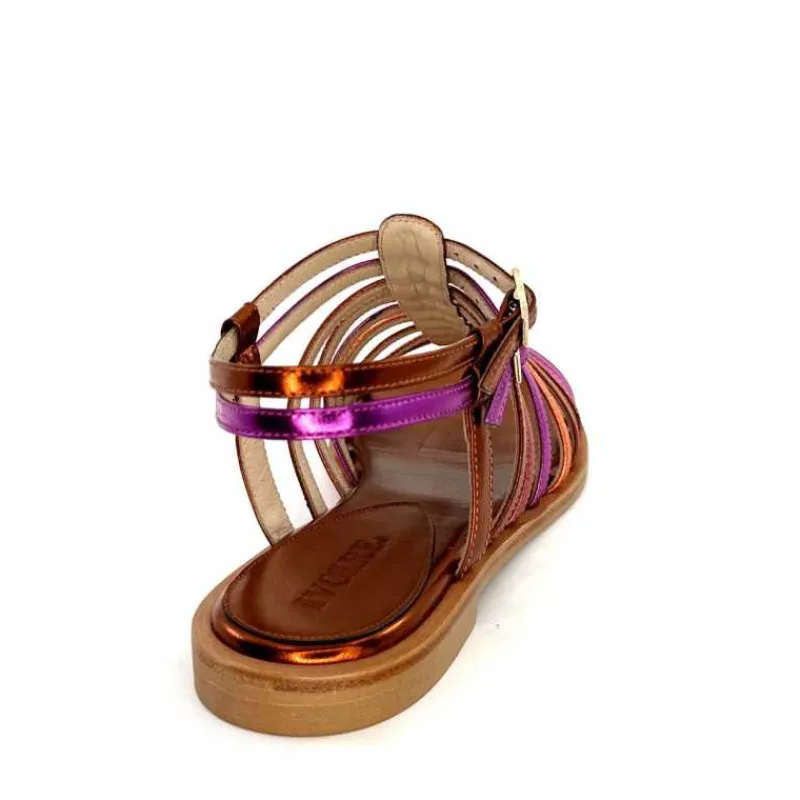 Vacances|Fantaisie<ivoire-395 Sandales Plate Ivoire E10433 Neopolis Cuir Métal Fuchsia Orange