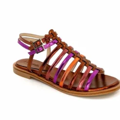 Vacances|Fantaisie<ivoire-395 Sandales Plate Ivoire E10433 Neopolis Cuir Métal Fuchsia Orange