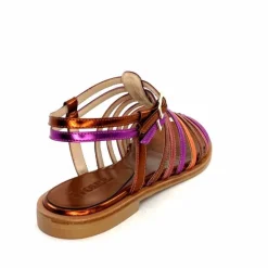 Vacances|Fantaisie<ivoire-395 Sandales Plate Ivoire E10433 Neopolis Cuir Métal Fuchsia Orange