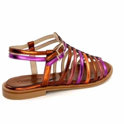 Vacances|Fantaisie<ivoire-395 Sandales Plate Ivoire E10433 Neopolis Cuir Métal Fuchsia Orange