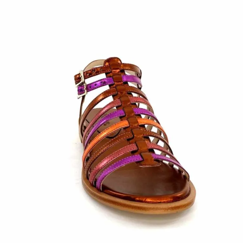 Vacances|Fantaisie<ivoire-395 Sandales Plate Ivoire E10433 Neopolis Cuir Métal Fuchsia Orange