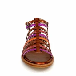 Vacances|Fantaisie<ivoire-395 Sandales Plate Ivoire E10433 Neopolis Cuir Métal Fuchsia Orange