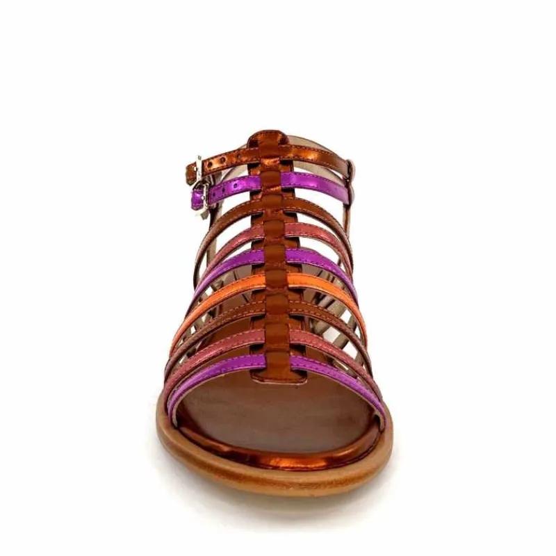 Vacances|Fantaisie<ivoire-395 Sandales Plate Ivoire E10433 Neopolis Cuir Métal Fuchsia Orange