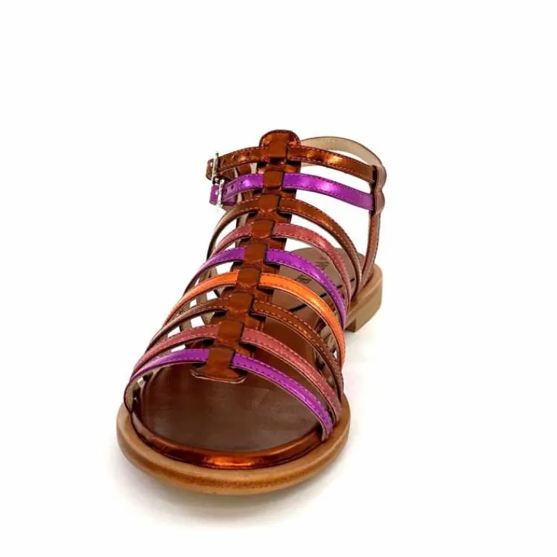 Vacances|Fantaisie<ivoire-395 Sandales Plate Ivoire E10433 Neopolis Cuir Métal Fuchsia Orange