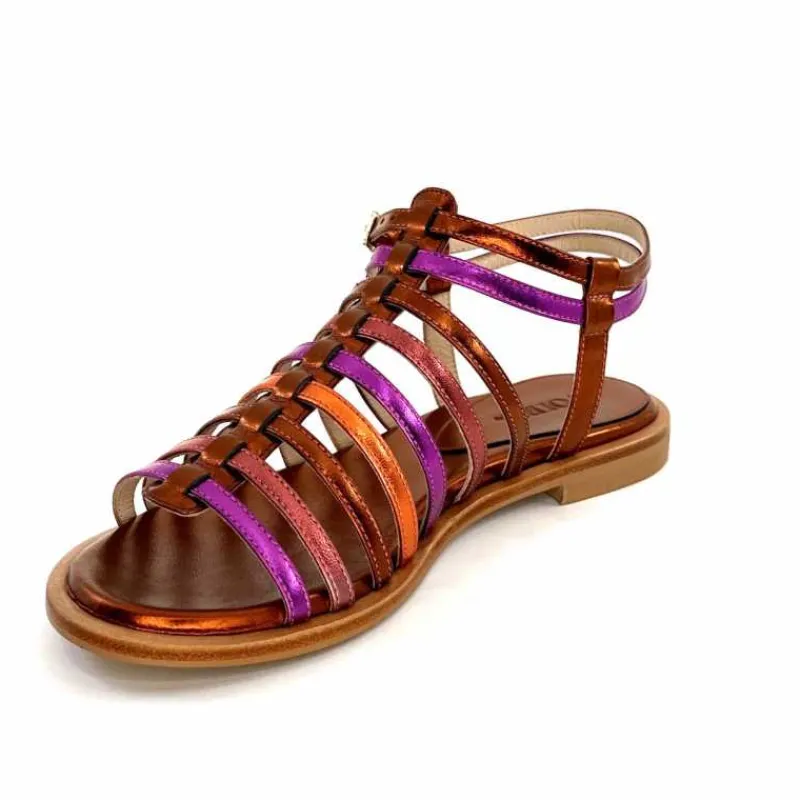 Vacances|Fantaisie<ivoire-395 Sandales Plate Ivoire E10433 Neopolis Cuir Métal Fuchsia Orange