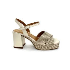 Vacances|Plateformes<Ivoire0551 Sandales Plateforme à Talon Ivoire 2150 Cuir Raffia Beige