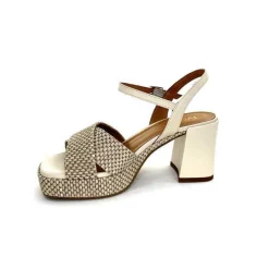Vacances|Plateformes<Ivoire0551 Sandales Plateforme à Talon Ivoire 2150 Cuir Raffia Beige
