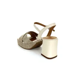 Vacances|Plateformes<Ivoire0551 Sandales Plateforme à Talon Ivoire 2150 Cuir Raffia Beige