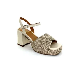 Vacances|Plateformes<Ivoire0551 Sandales Plateforme à Talon Ivoire 2150 Cuir Raffia Beige