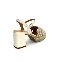 Vacances|Plateformes<Ivoire0551 Sandales Plateforme à Talon Ivoire 2150 Cuir Raffia Beige