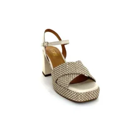 Vacances|Plateformes<Ivoire0551 Sandales Plateforme à Talon Ivoire 2150 Cuir Raffia Beige