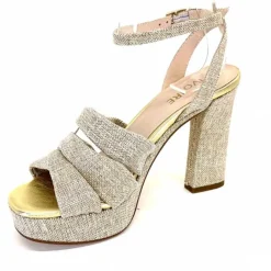Vacances|Talon<Ivoire0376 Sandales Plateforme à Talon Ivoire 55908 Textile Or Beige