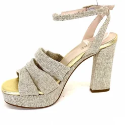 Vacances|Talon<Ivoire0376 Sandales Plateforme à Talon Ivoire 55908 Textile Or Beige