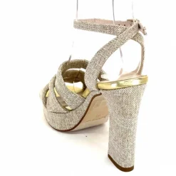 Vacances|Talon<Ivoire0376 Sandales Plateforme à Talon Ivoire 55908 Textile Or Beige