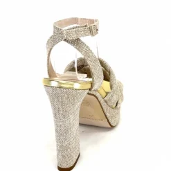 Vacances|Talon<Ivoire0376 Sandales Plateforme à Talon Ivoire 55908 Textile Or Beige