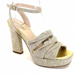Vacances|Talon<Ivoire0376 Sandales Plateforme à Talon Ivoire 55908 Textile Or Beige
