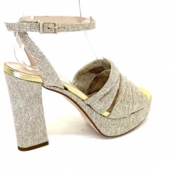 Vacances|Talon<Ivoire0376 Sandales Plateforme à Talon Ivoire 55908 Textile Or Beige