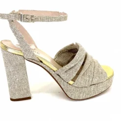 Vacances|Talon<Ivoire0376 Sandales Plateforme à Talon Ivoire 55908 Textile Or Beige