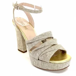 Vacances|Talon<Ivoire0376 Sandales Plateforme à Talon Ivoire 55908 Textile Or Beige