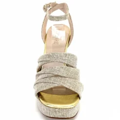 Vacances|Talon<Ivoire0376 Sandales Plateforme à Talon Ivoire 55908 Textile Or Beige