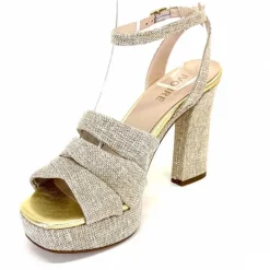 Vacances|Talon<Ivoire0376 Sandales Plateforme à Talon Ivoire 55908 Textile Or Beige