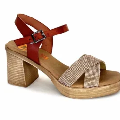 Vacances|Sandales<Porronet Sandales Plateforme à Talon Fi 2973 Cuir Strass Rose Rouille