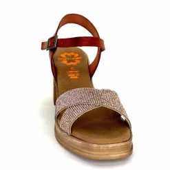 Vacances|Sandales<Porronet Sandales Plateforme à Talon Fi 2973 Cuir Strass Rose Rouille