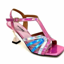 Vacances|Soirée<Ivoire0330 Sandales Talons Ivoire 706 Cuir Métallique Irisé Argent Bleu Rose